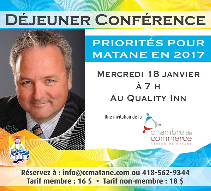 Le déjeuner-conférence du maire de Matane, Monsieur Jérôme Landry, est ce mercre…