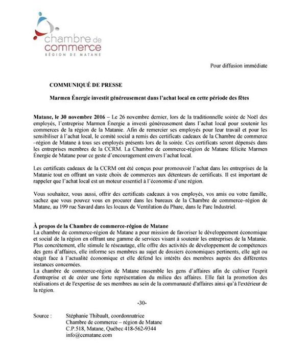 Voici le communiqué envoyé ce matin aux médias….