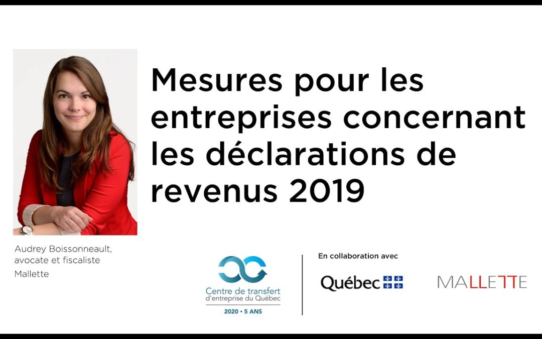 COVID-19 : Mesures pour les entreprises concernant les déclarations de revenus 2019.