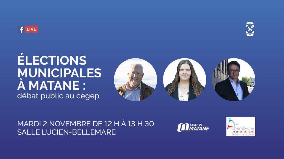 Élections municipales : débat public au Cégep de Matane le 2 novembre…